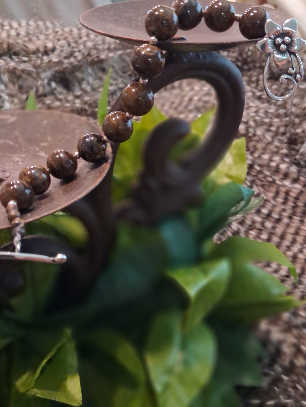 Retired Silpada Brown Bead Bracelet with SS .925 Floral Toggle Clasp